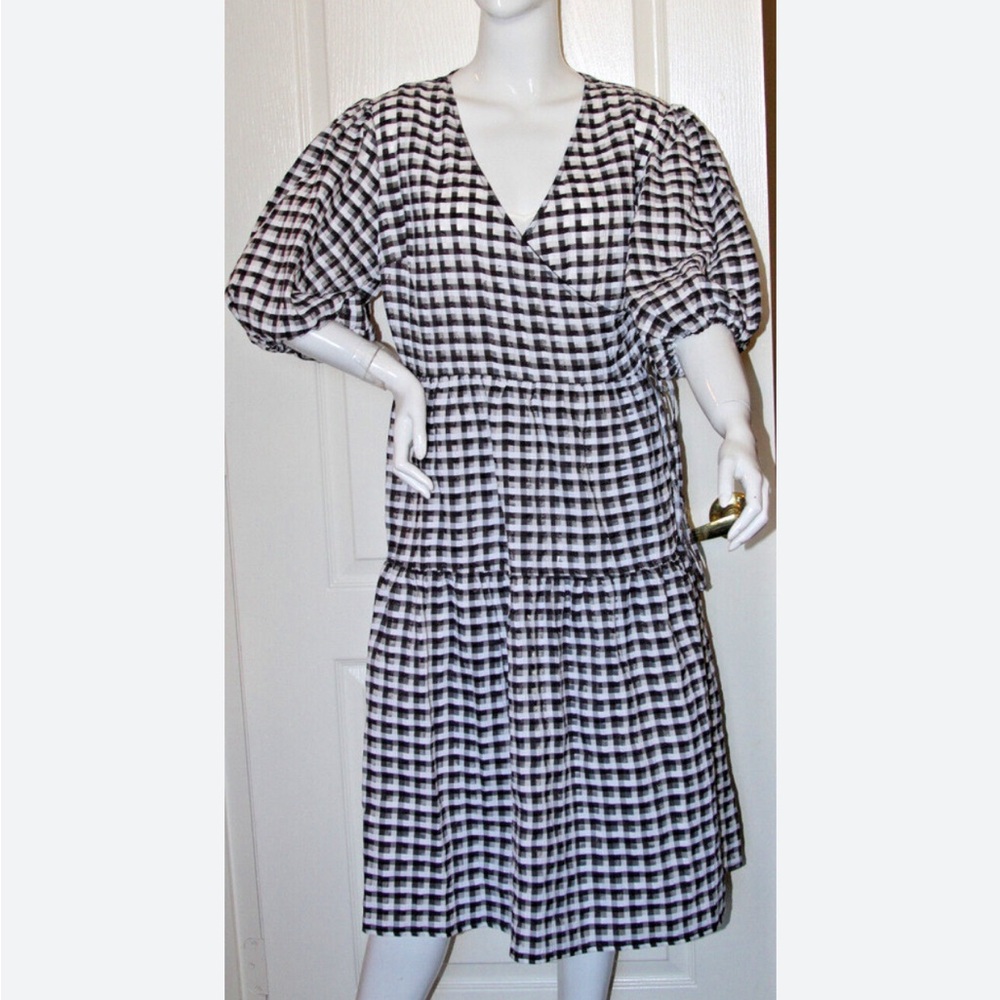 Topshop Monochrome Check Midi Dress